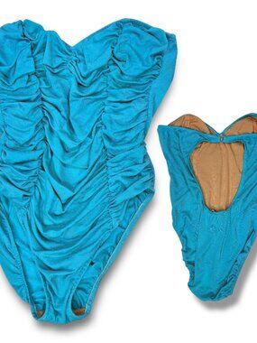 Vintage Womens 80s High Cut Low Back Ruched One Piece Swimsuit 7/8 // Small / S